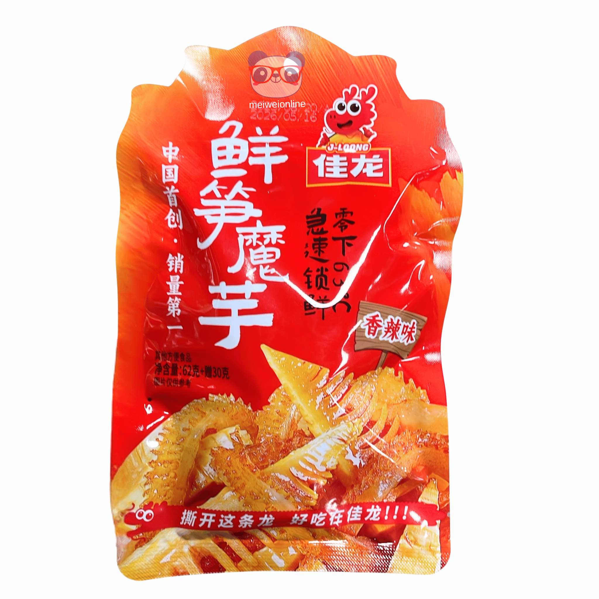 Mei Wei Tirinhas de konjac com bambu picantes J-Loong 佳龙 鲜笋魔芋 香辣味 62g