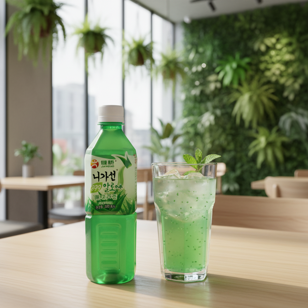 Mei Wei: Suco Chinês de Aloe Vera Jianqiao 500ml em restaurante vegetariano moderno - bebida saudável e natural com foco em wellness