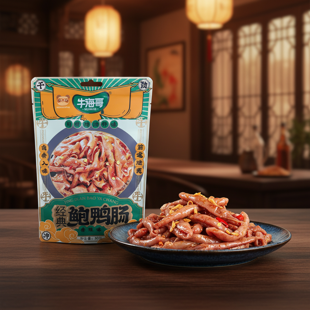 Tripinha de Pato Picante 50g - 牛海哥 经典鲍鸭肠 | Petisco Chinês de Pato