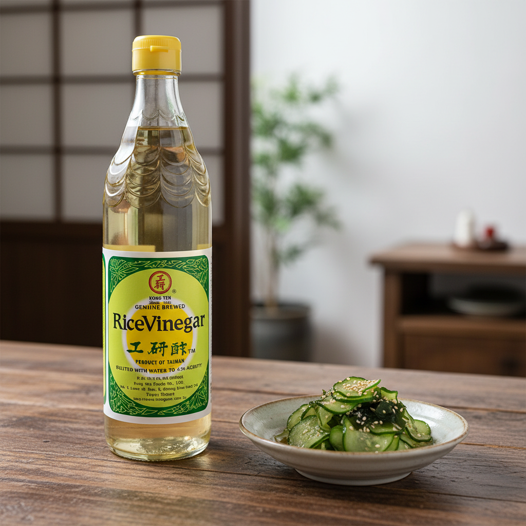 Mei Wei: Vinagre de Arroz Kong Yen 600ml em sunomono - salada de pepino japonesa tradicional refrescante