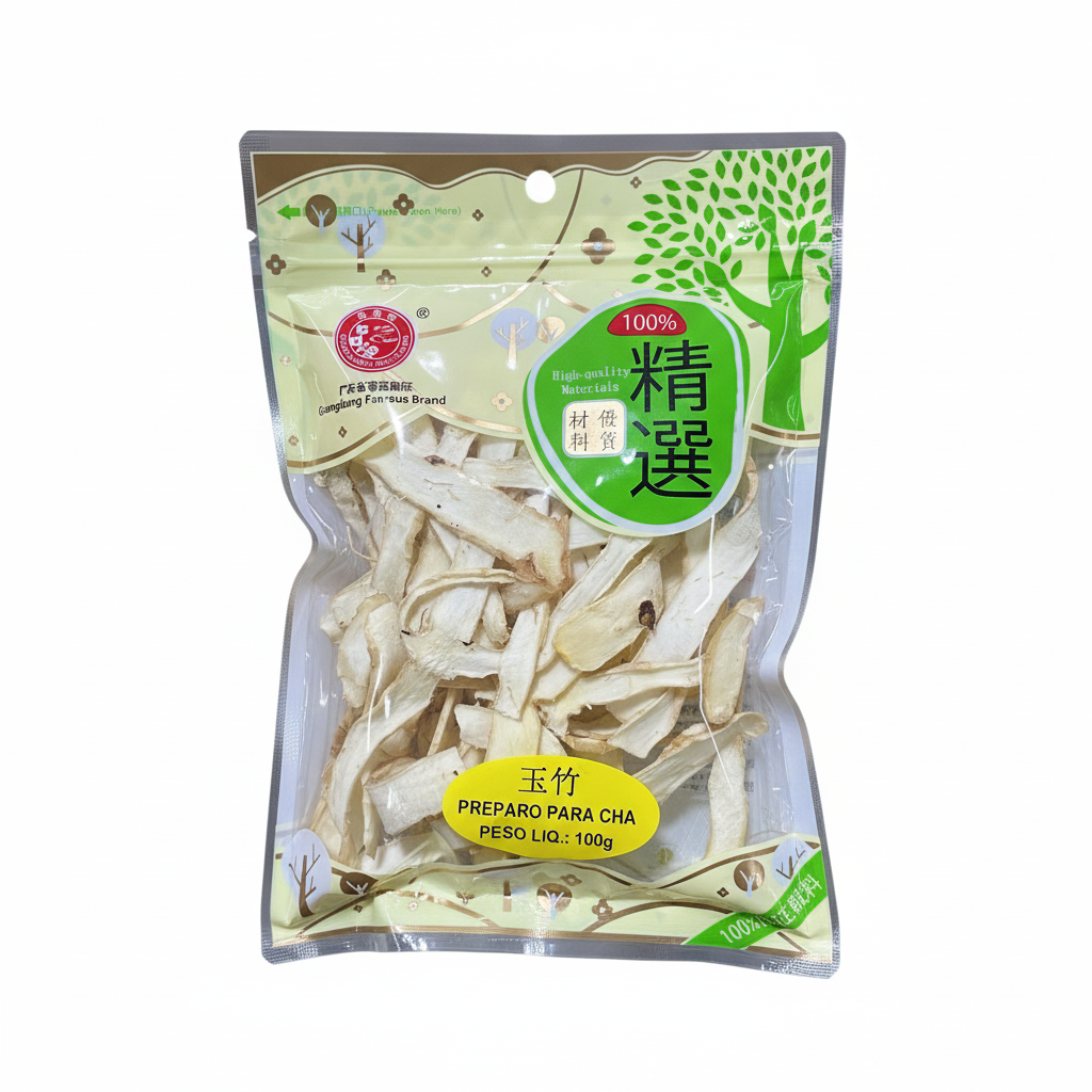 Rizoma de Poligonato Desidratado Double Swallow 100g - Embalagem em Fundo Branco