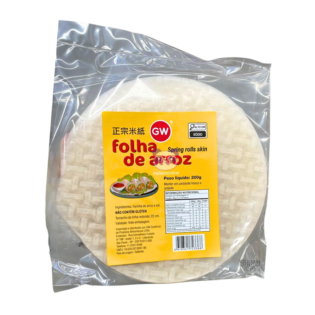 Papel de arroz para spring rolls, wraps e rolinho primavera 200g