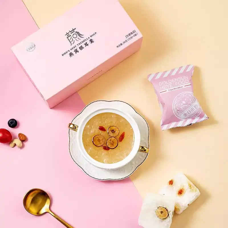Sopa de Tremella com Ninho de Andorinha Liofilizado Jin Ri He Ye 90g - 金日禾野冻干燕窝银耳羹 | Sobremesa Chinesa Nutritiva
