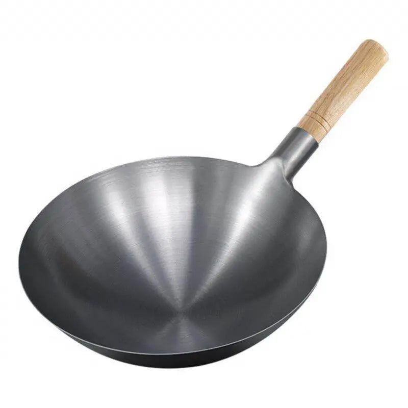 Wok Tradicional Chinês(广锅)- Aço Carbono com Cabo de Madeira 36cm