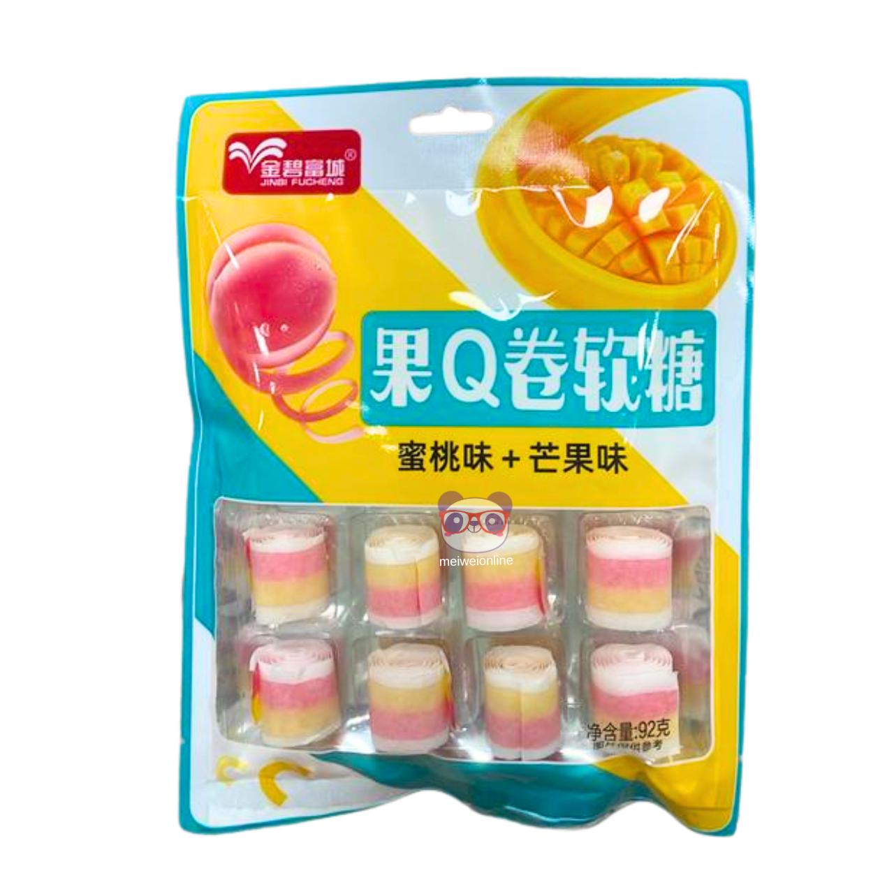 Rolinhos sabor pêssego e manga - Jinbi Fucheng 92g