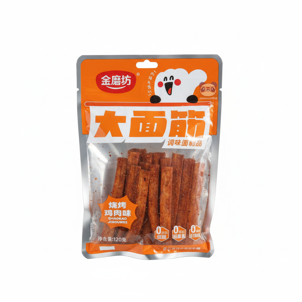 Tirinhas de glúten de trigo sabor frango grelhado Jinmofang Da Mianjin 120g