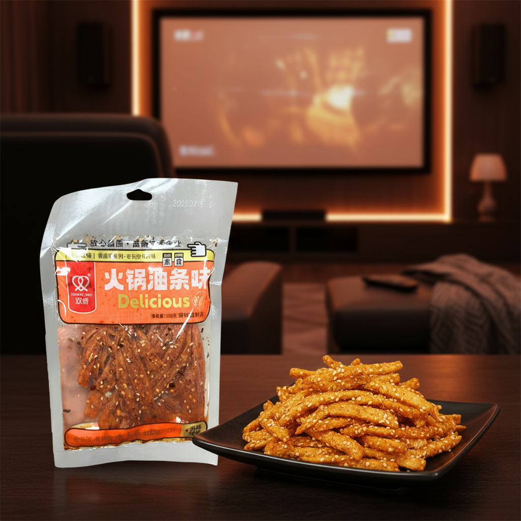 Snack Chinês de Tirinhas de Trigo Sabor Hot Pot 102g - 双娇 火锅油条味 素食