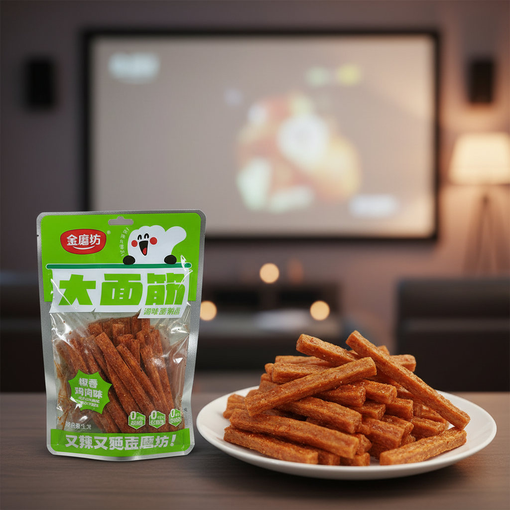 Tirinhas de Glúten de Trigo Sabor Frango Apimentado 120g – 金磨坊 大面筋 椒香鸡肉味