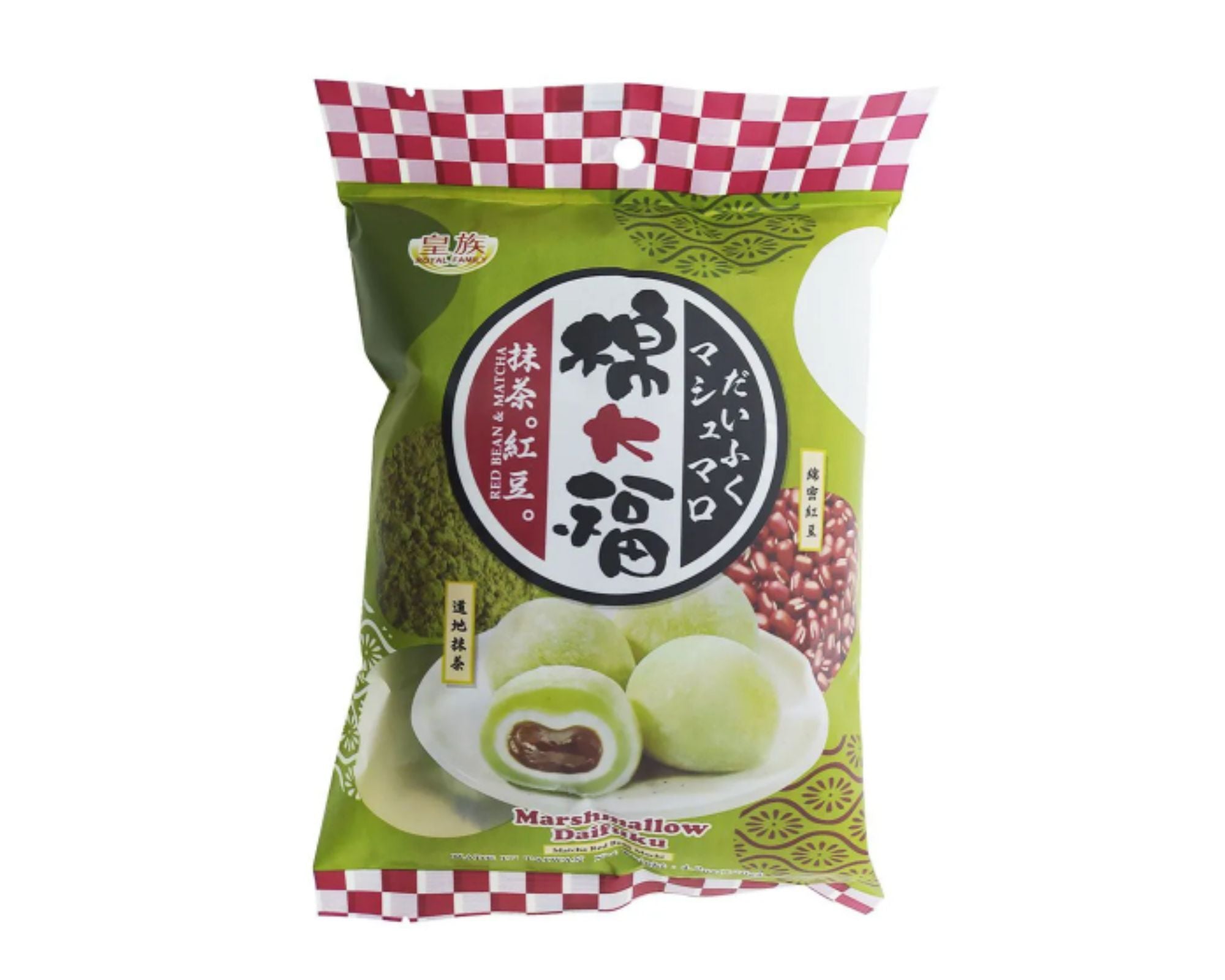 Mochi de matcha recheado com feijão vermelho (Azuki) - Royal Family 120g