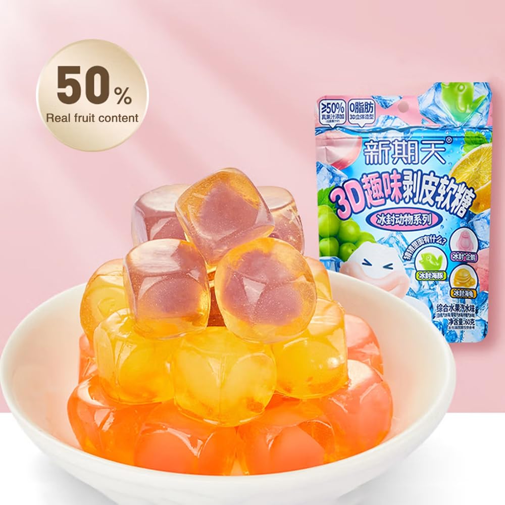 Bala de goma descascável 3D sabor soda de uva, pêssego e limonada - Tala's 60g