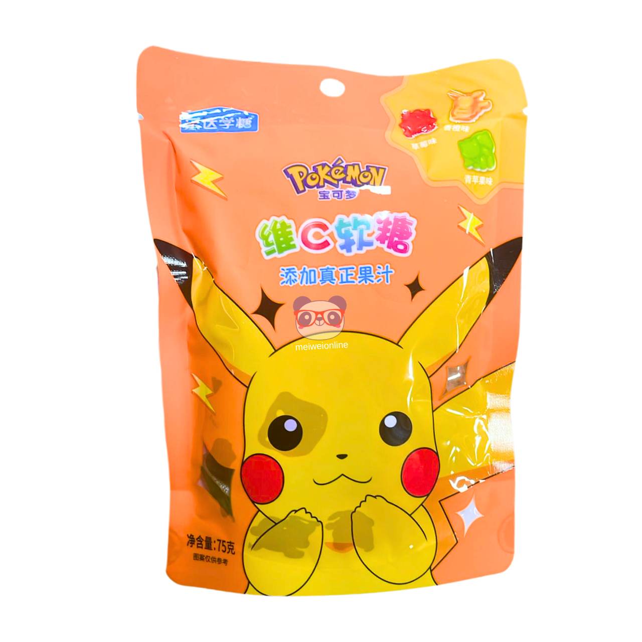 Bala de goma sabor morango, laranja e maçã Pokémon 75g