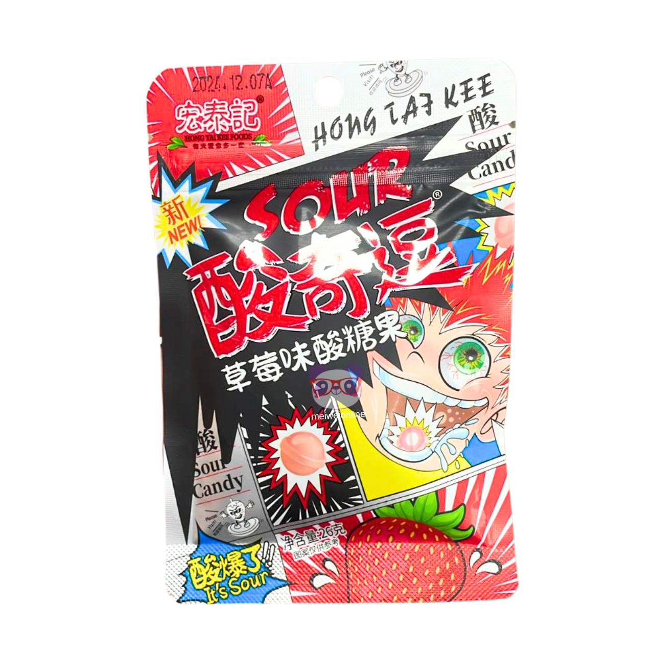 Bala super azeda sabor morango - Hong Tai Kee 26g