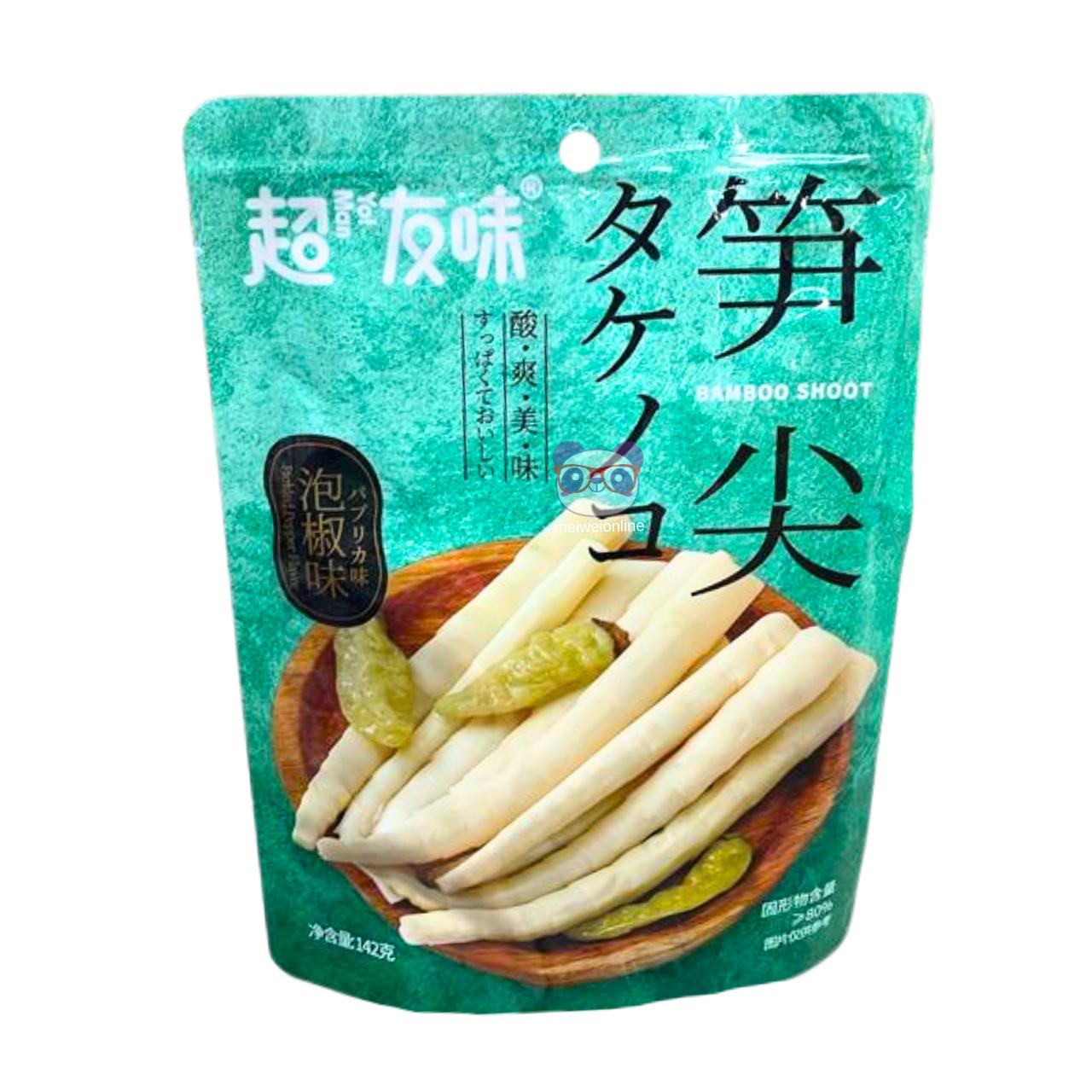 Pacote de broto de bambu em conserva com pimenta Bamboo Shoot picante 143g, snack oriental pronto para consumo Mei Wei