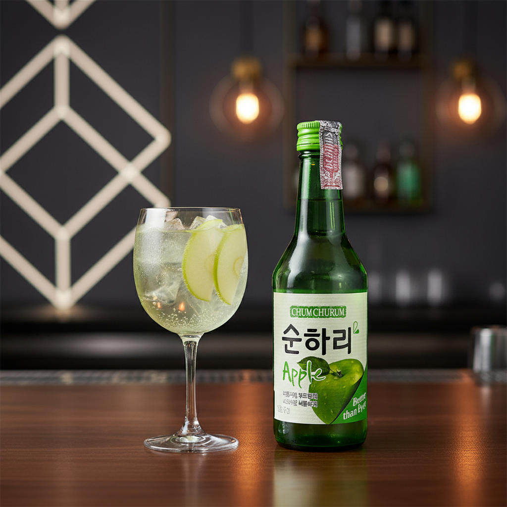Soju sabor Maçã verde (Green Apple) - Chum Churum 360ml