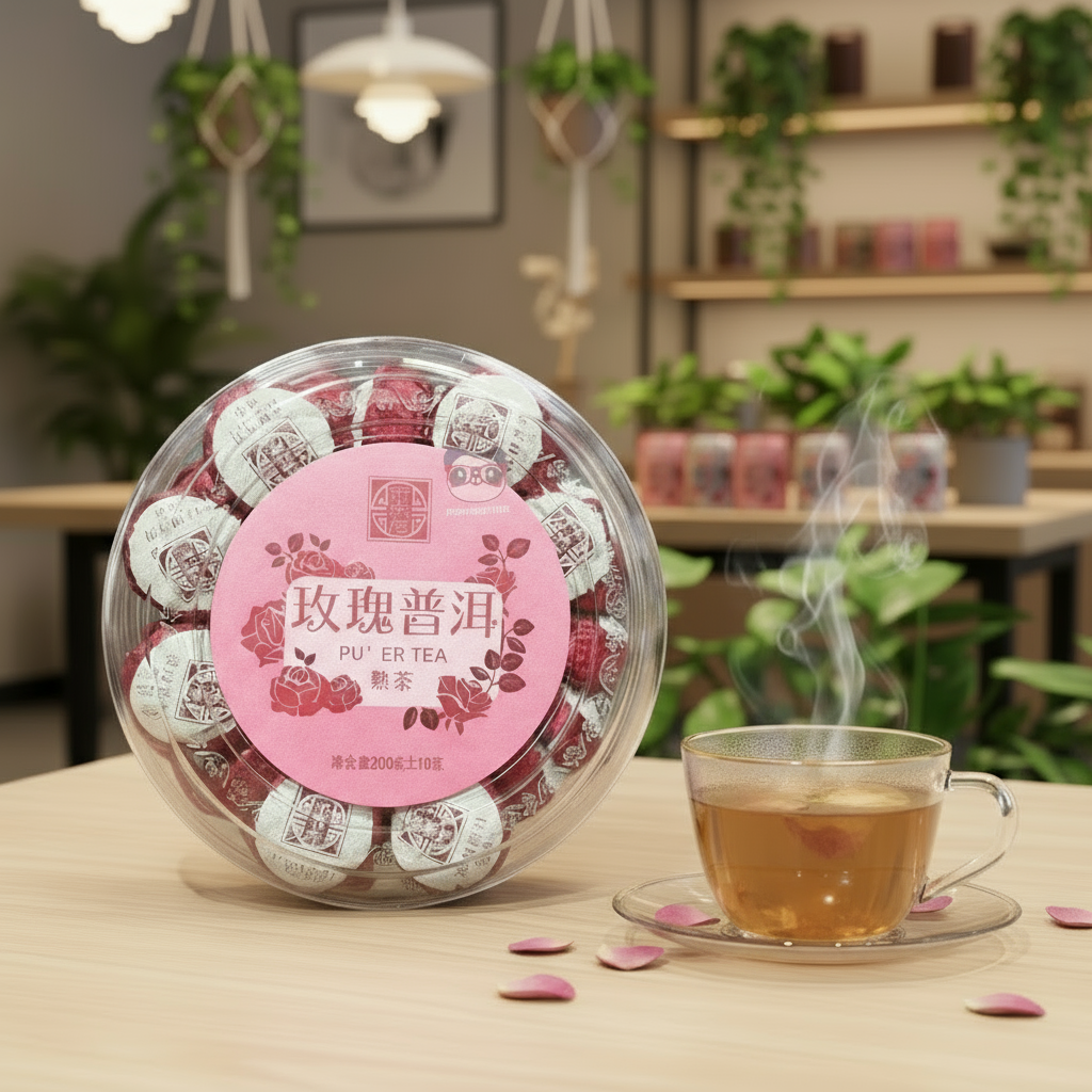 Chá Pu’er de Yunnan com Rosa Vermelha 200g - 熟茶