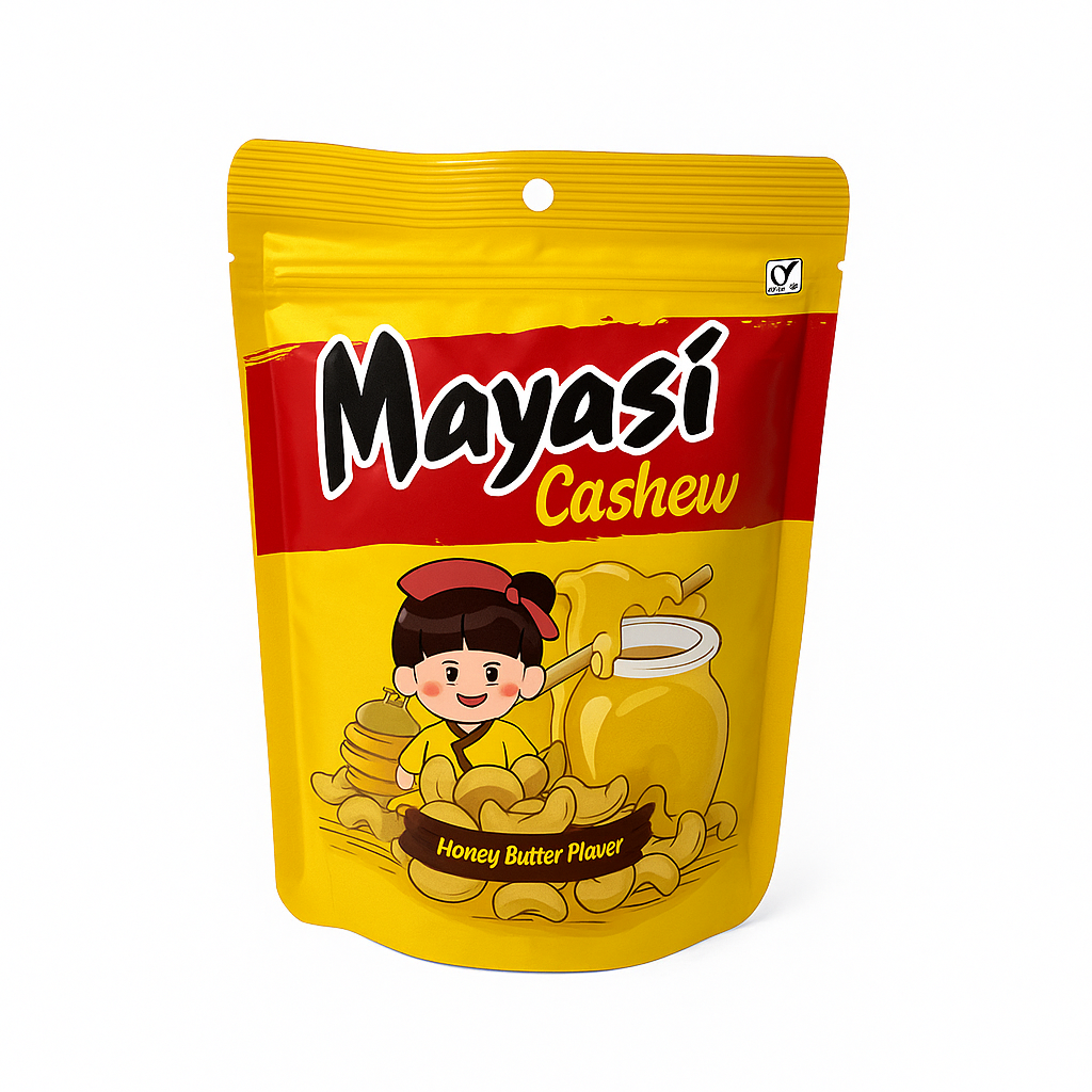 Mei Wei: Mayasi Cashew Salgadinho Sabor Manteiga e Mel 45g - Embalagem em Fundo Branco