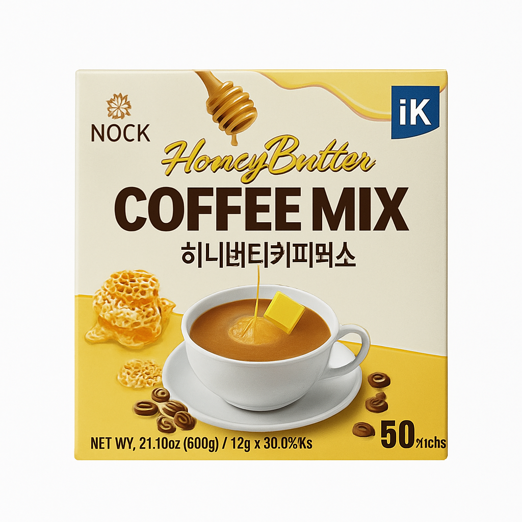 Mei Wei: Café com Manteiga e Mel em Pó（허니버터커피믹스）- Nokchawon 600g - Embalagem em Fundo Branco
