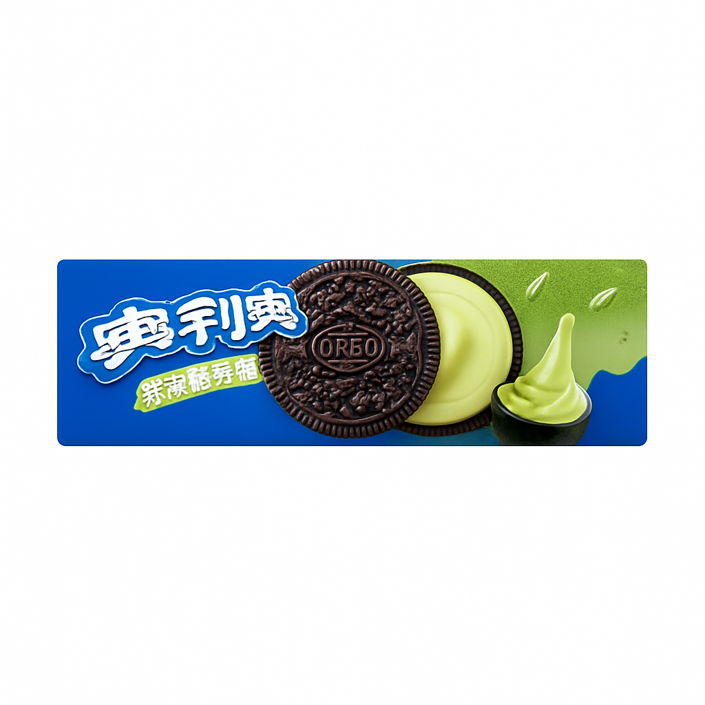 Mei Wei: Oreo Sorvete Matcha（奥利奥冰淇淋夹心抹茶味）- Oreo 97g - Embalagem em Fundo Branco