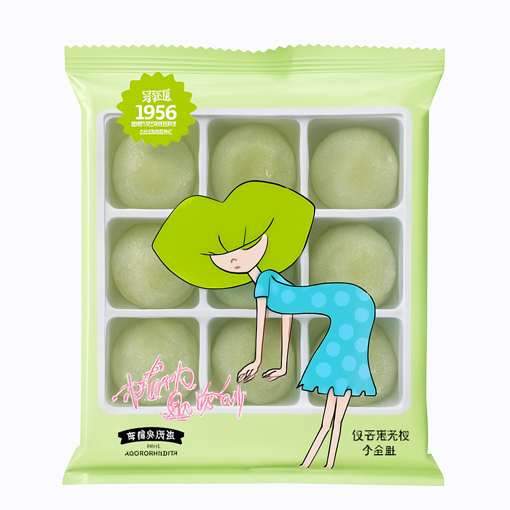 Mei Wei: Mochi de Chá Verde（抹茶麻薯）180g - Embalagem em Fundo Branco