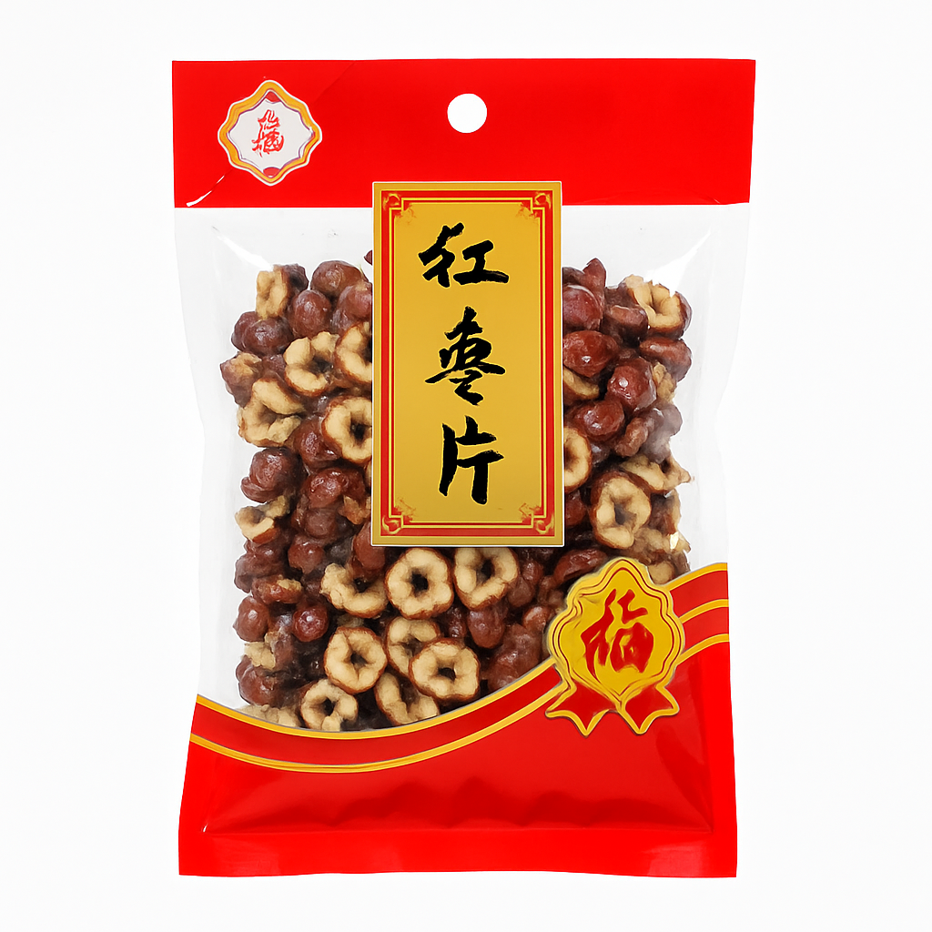 Mei Wei: Fatias de Tâmara Vermelha（红枣片）- YFY 150g - Embalagem em Fundo Branco