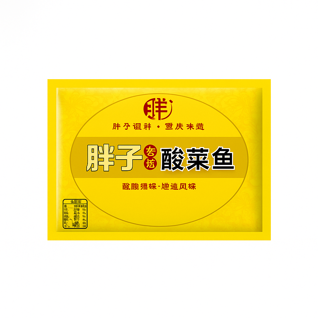 Mei Wei: Tempero para Peixe com Repolho Azedo（胖子老坛酸菜鱼佐料）- Pangzi 316g - Embalagem em Fundo Branco