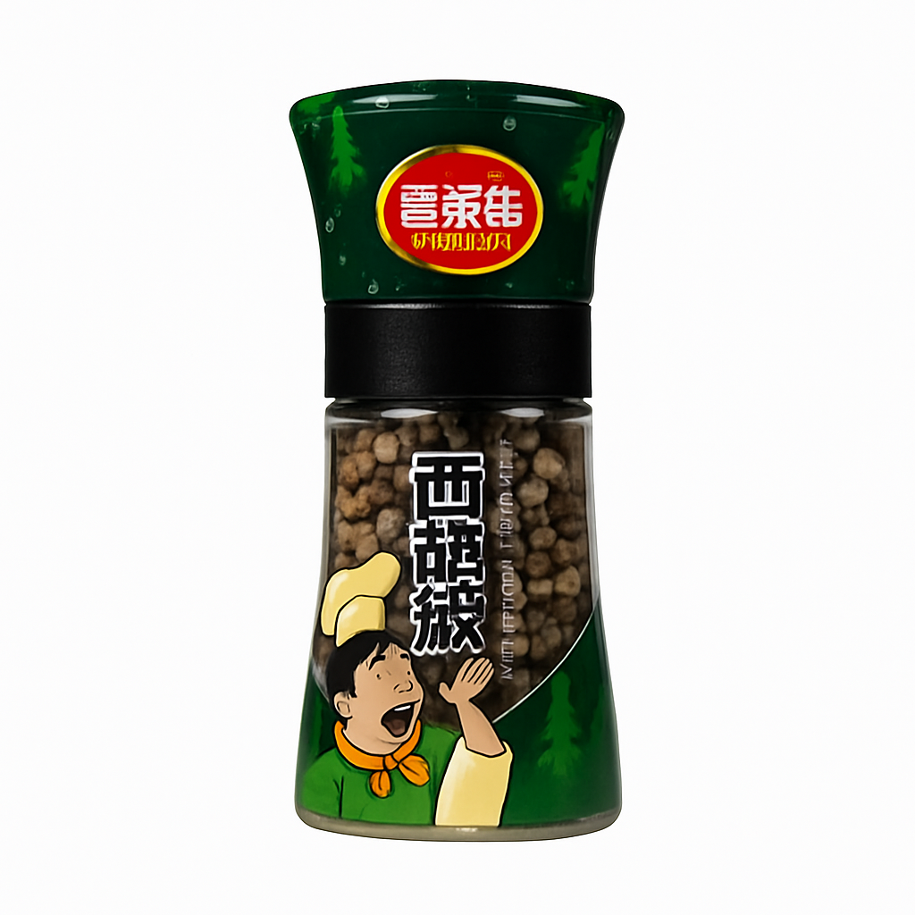Mei Wei: Pimenta Branca em Grãos（白胡椒粒）- Moedor 46g - Embalagem em Fundo Branco
