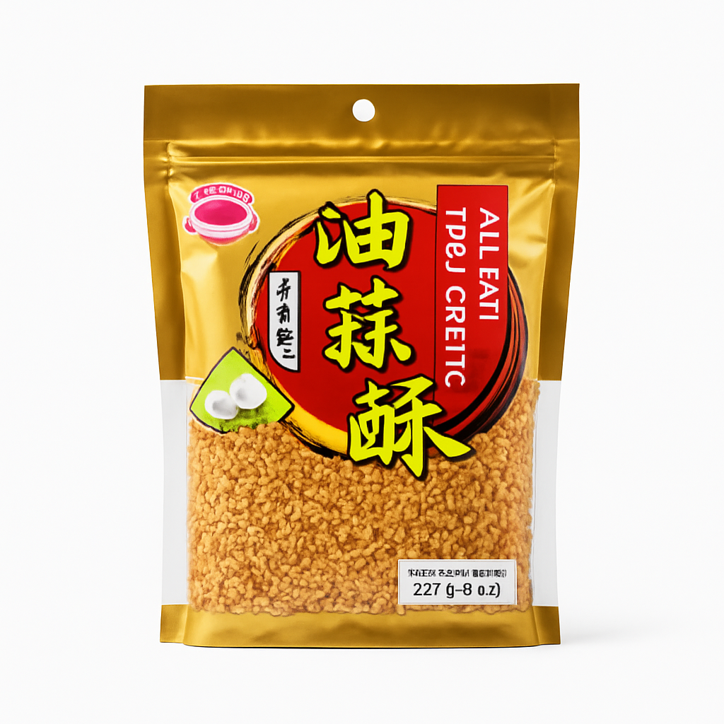Mei Wei: Alho Frito Crocante（油蒜酥）- Golden Bridge Brand 227g - Embalagem em Fundo Branco