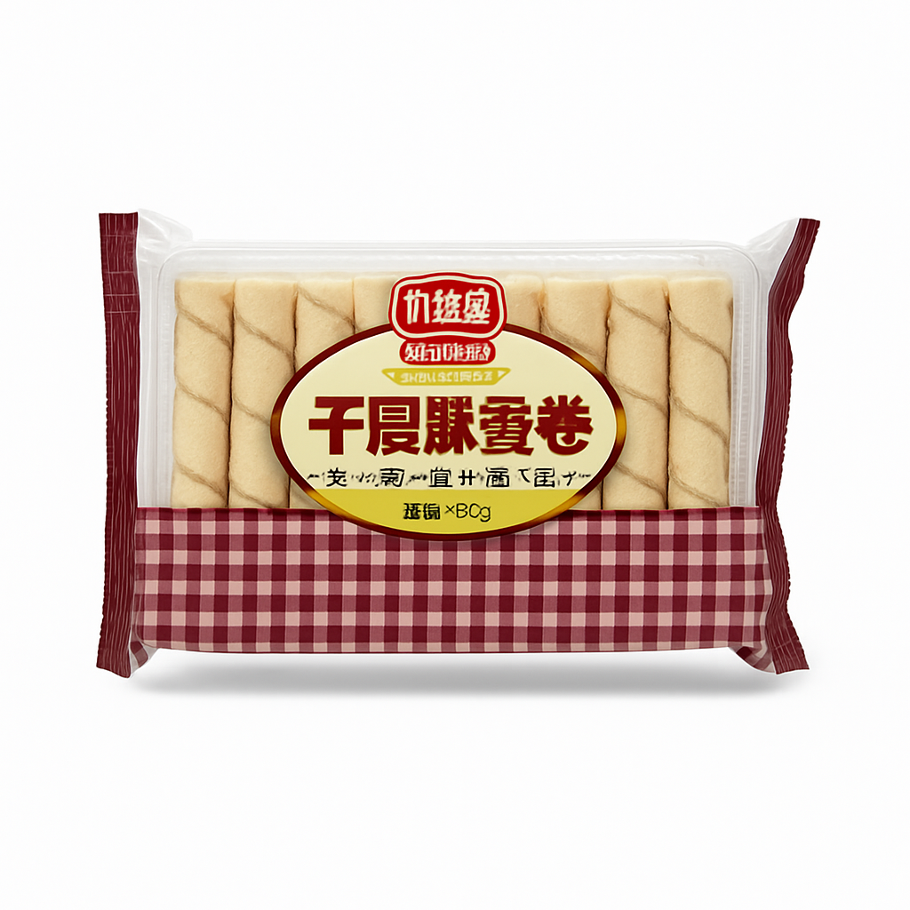 Mei Wei: Wafer Roll Sabor Chocolate（优益可蛋卷）- Youyike 150g - Embalagem em Fundo Branco