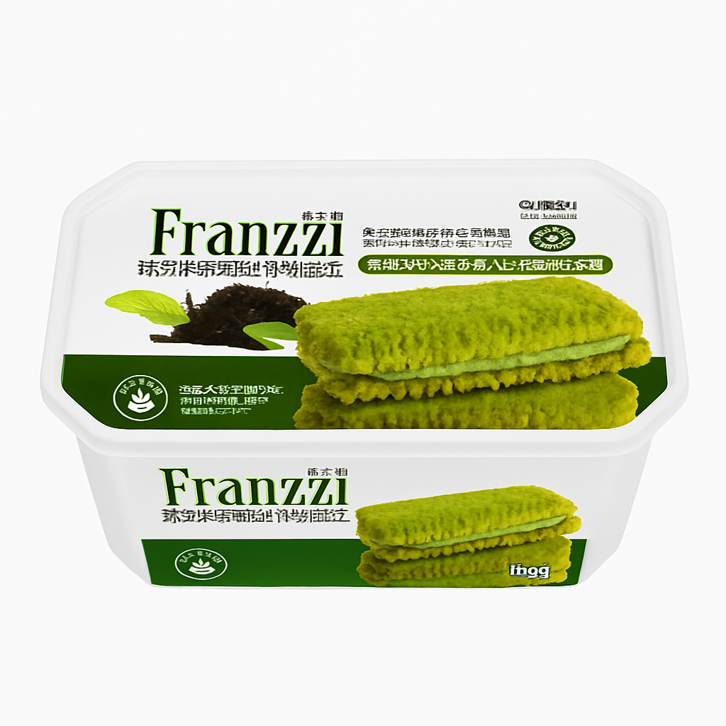 Mei Wei: Biscoito de Matcha e Chocolate（法丽兹抹茶慕斯巧克力味曲奇）- Franzzi 126g - Embalagem em Fundo Branco
