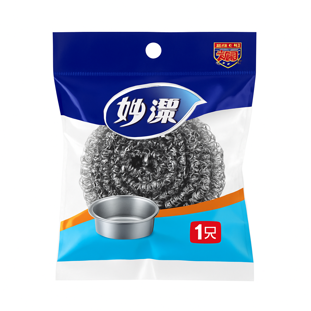 Mei Wei: Esponja de Aço Inoxidável（妙洁c型金属钢丝球）- Miaojie 1 Unidade - Embalagem em Fundo Branco