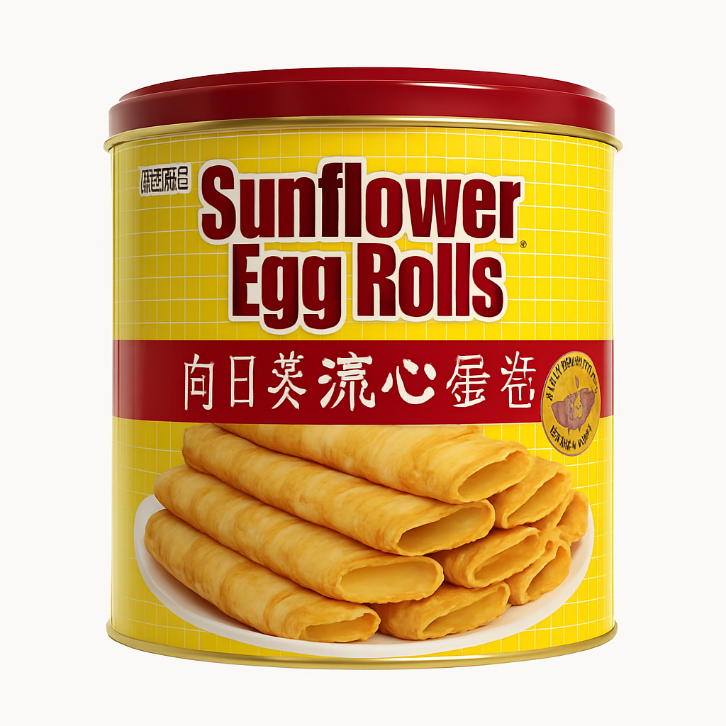 Mei Wei: Egg Rolls com Recheio Cremoso Sabor Gema de Ovo Salgada（向日葵流心蛋卷咸蛋黄味）- Sunflower 336g - Embalagem em Fundo Branco