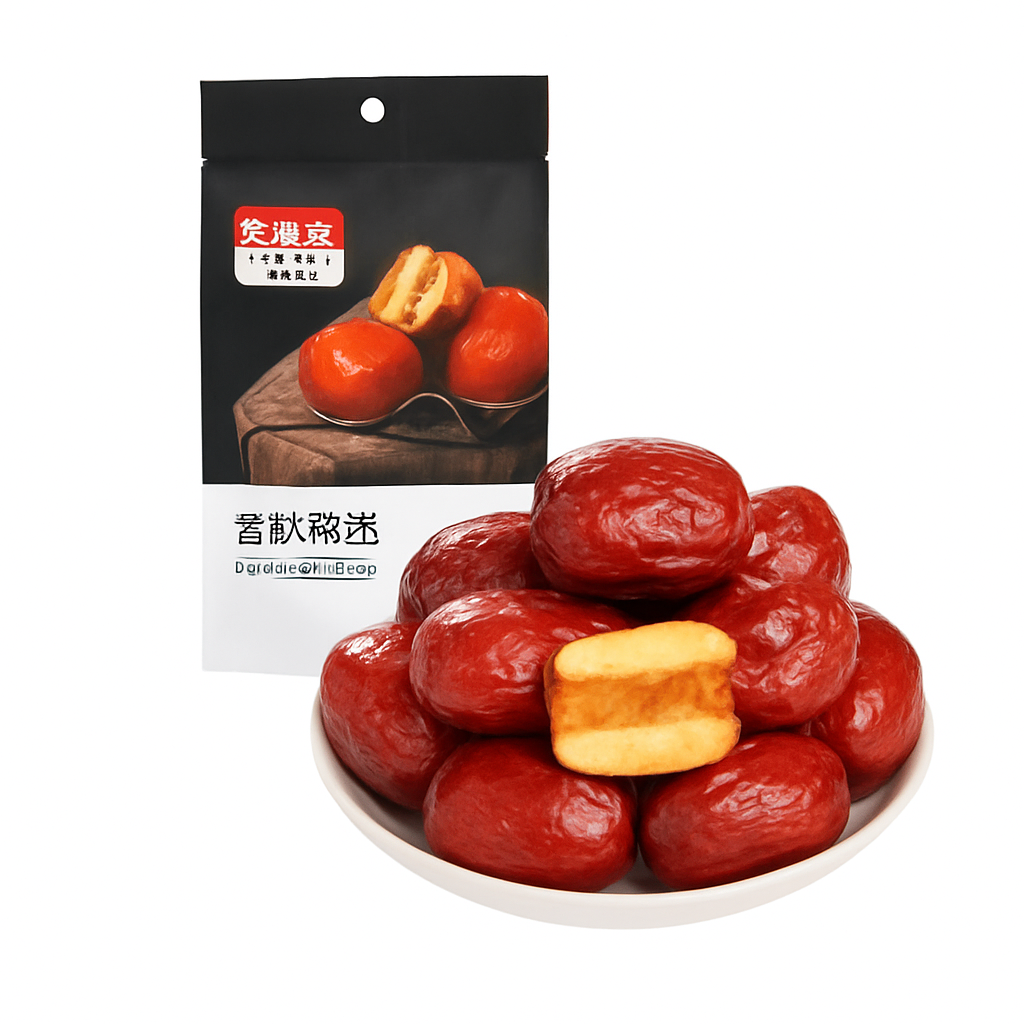 Mei Wei: Tâmara Vermelha Crocante（香酥脆枣）- Si Hong 168g - Embalagem em Fundo Branco