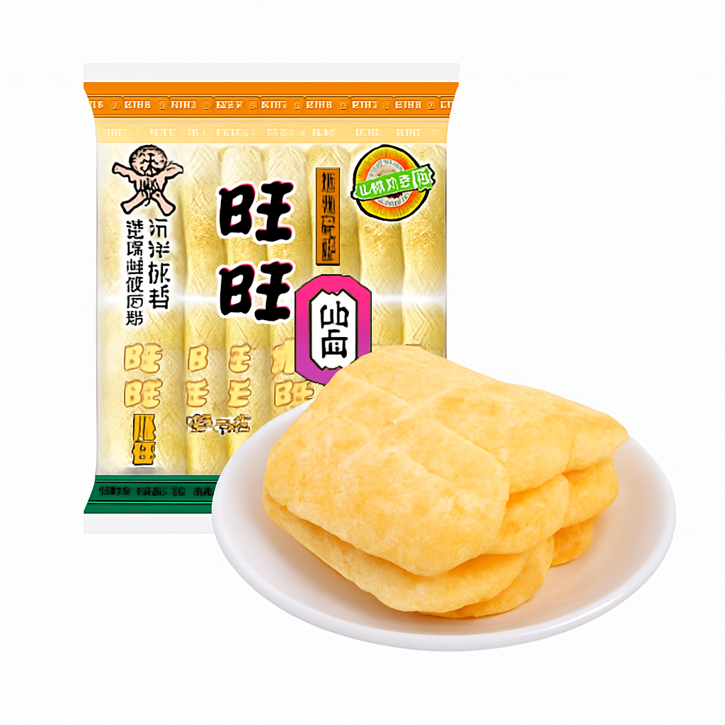 Mei Wei: Biscoito de Arroz Want Want（旺旺仙贝）- Want Want 105g - Embalagem em Fundo Branco