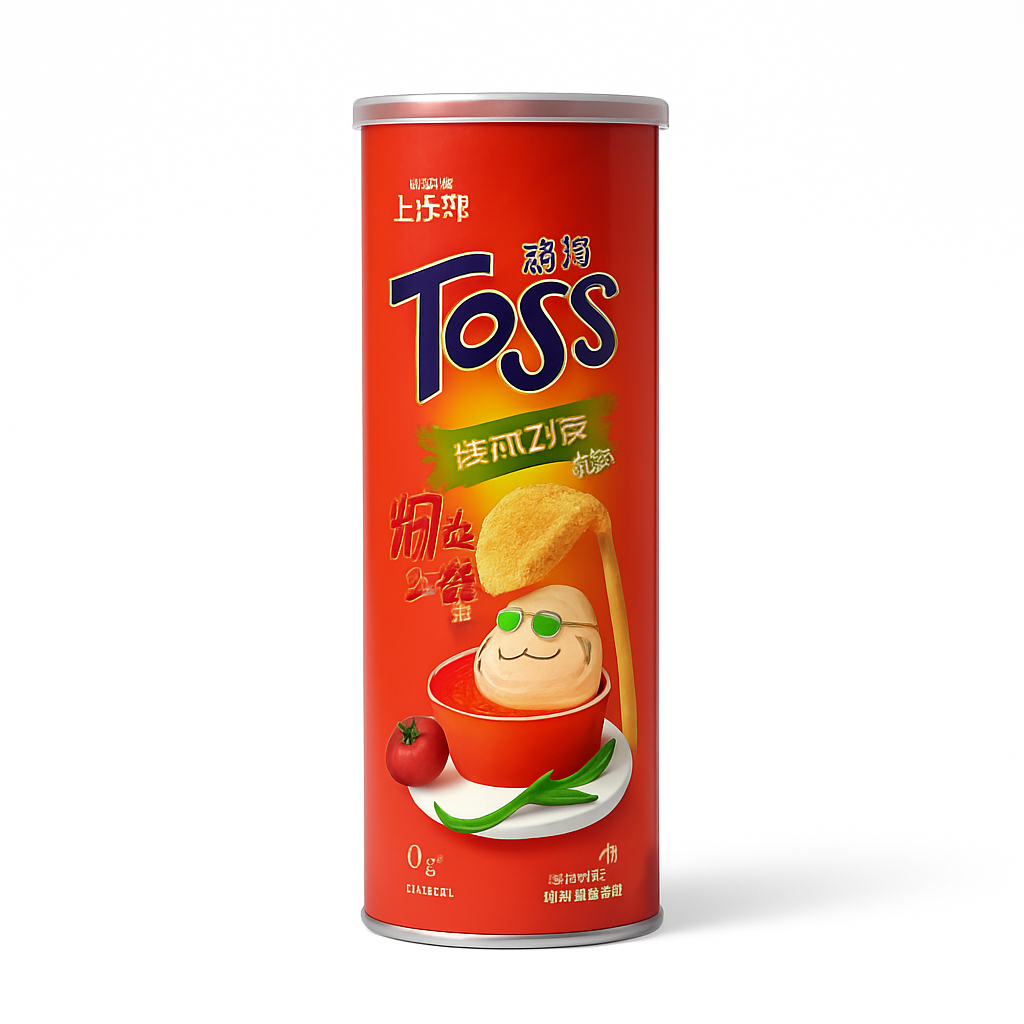 Mei Wei: Chips de Batata Sabor Tomate（番茄口味）- Oishi Tegos 110g - Embalagem em Fundo Branco