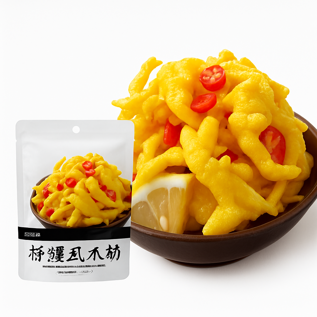 Mei Wei: Tendão de Frango com Limão（柠檬凤爪筋）- Gogo 80g - Embalagem em Fundo Branco
