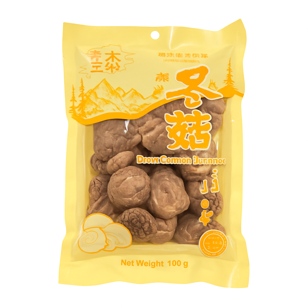 Mei Wei: Cogumelo Shiitake Seco（冬菇）- 100g - Embalagem em Fundo Branco