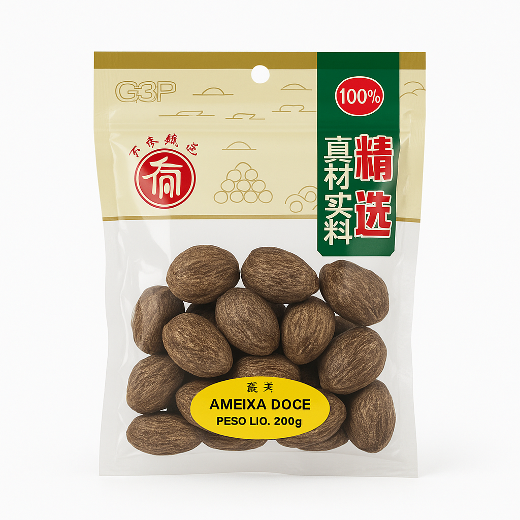 Mei Wei: Ameixa Doce Chinesa（蜜枣）- Wanjia 200g - Embalagem em Fundo Branco