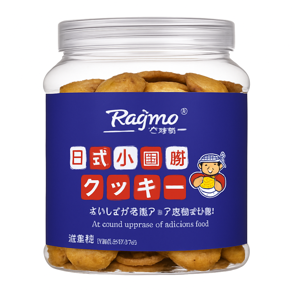 Mei Wei: Biscoito Japonês Pequeno（日式小圆饼）- Ragmo Sabor Sal Marinho 310g - Embalagem em Fundo Branco