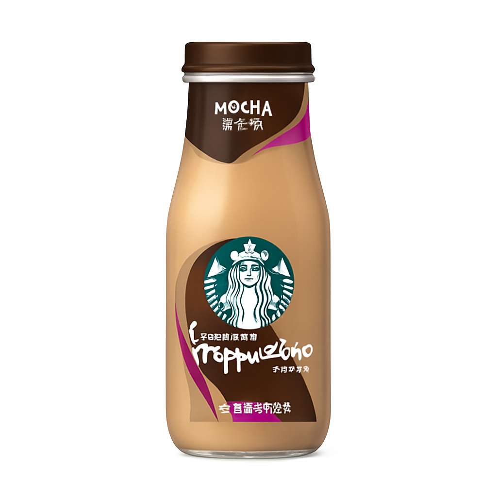 Mei Wei: Frappuccino Mocha（摩卡味）- Starbucks 281ml - Embalagem em Fundo Branco