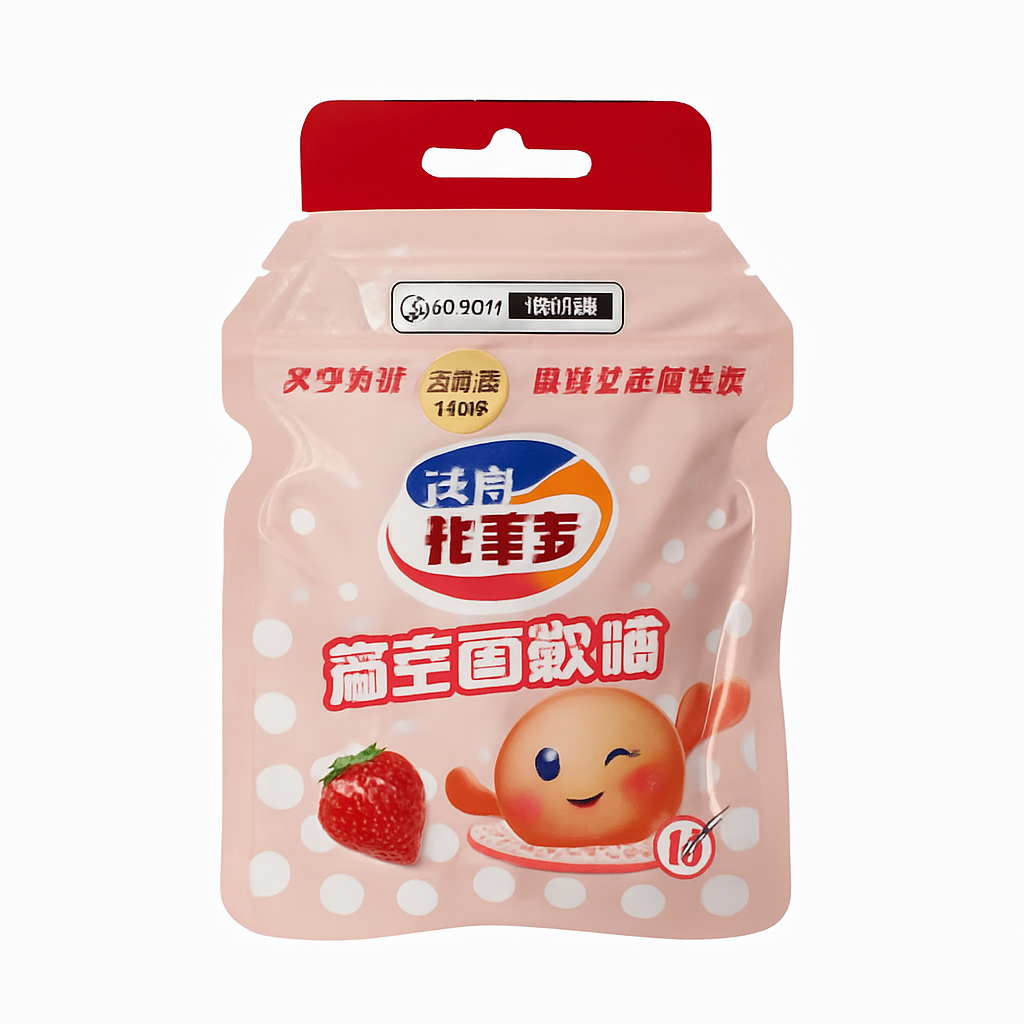 Mei Wei: Bala de Goma Probiótica Sabor Morango（草莓軟糖）- Bifido 30g - Embalagem em Fundo Branco