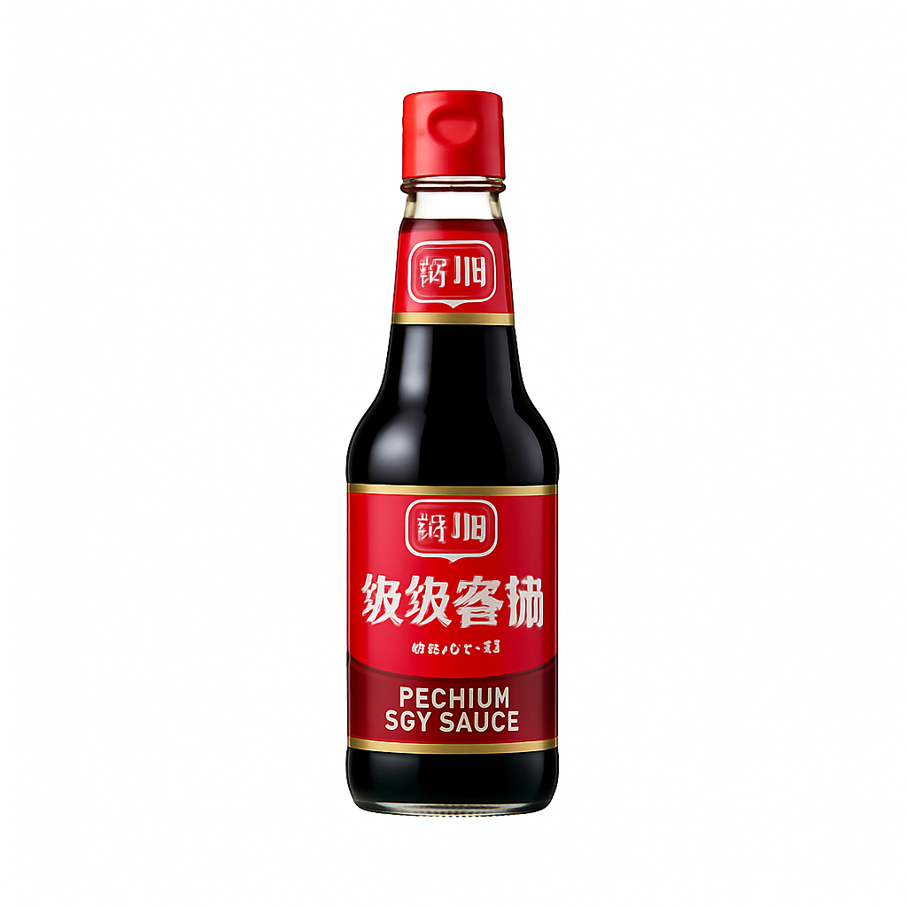 Mei Wei: Molho de Soja Escuro Premium（厨邦特级老抽）- Chubang 410ml - Embalagem em Fundo Branco