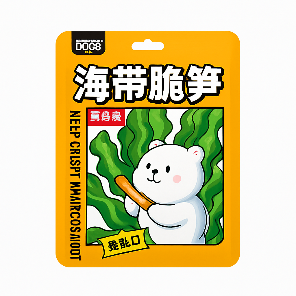 Mei Wei: Tiras de Alga com Broto de Bambu Picante（马马妈香辣海带脆笋）- Mmm 140g - Embalagem em Fundo Branco
