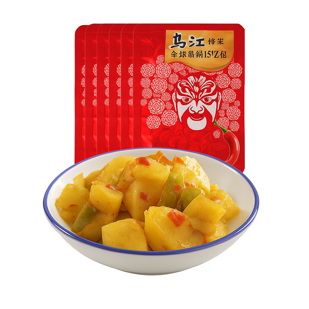 Mei Wei: Broto de Mostarda em Conserva（乌江菜芯）- Wujiang 70g - Embalagem em Fundo Branco
