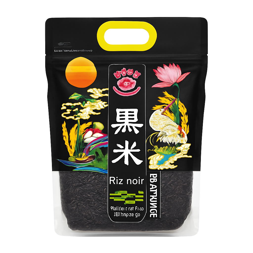 Mei Wei: Arroz Preto（黑米）- Dong Ming Da Qiao 908g - Embalagem em Fundo Branco