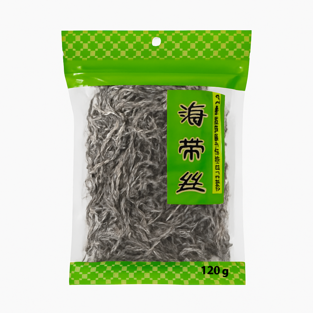 Mei Wei: Alga Kombu Fatiada（海帶絲）120g - Embalagem em Fundo Branco