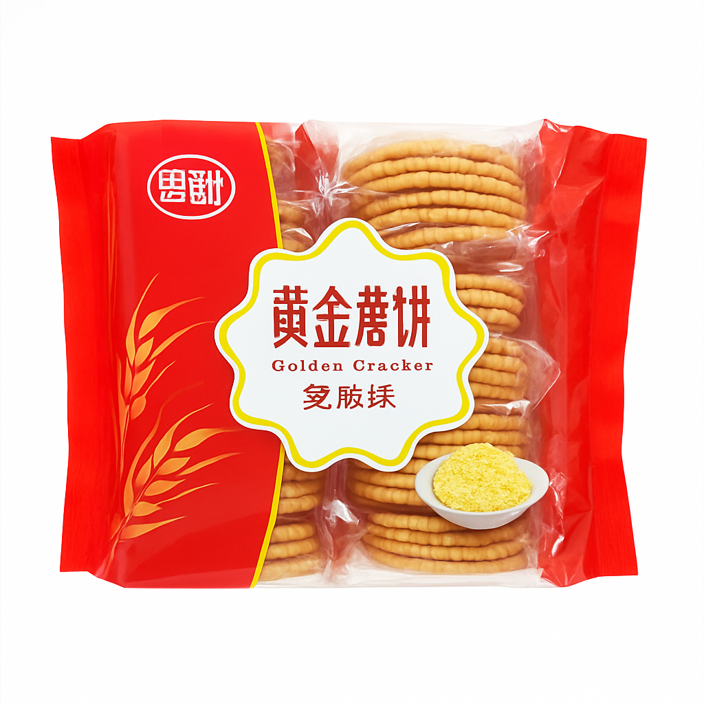 Mei Wei: Biscoito Dourado de Gergelim （黄金薄饼芝麻味）- Silang 285g - Embalagem em Fundo Branco