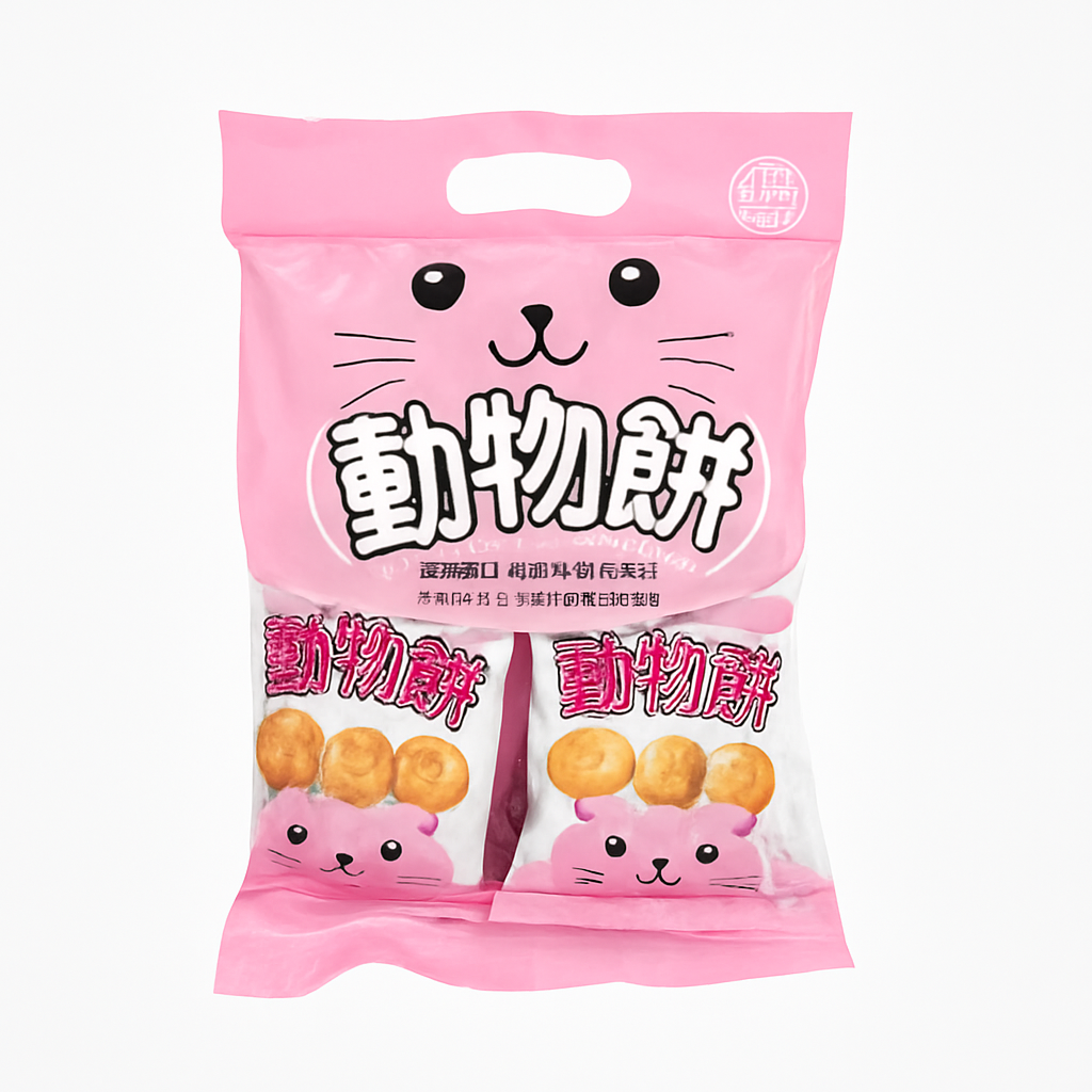 Mei Wei: Biscoito de Animais Sabor Sal（動物餅）- Cho Fu 200g - Embalagem em Fundo Branco