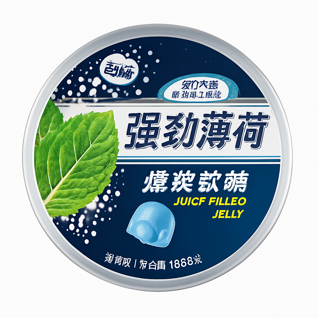 Mei Wei: Bala de Menta Explosiva （强劲薄荷爆浆软糖） - Qifeng 168g - Embalagem em Fundo Branco