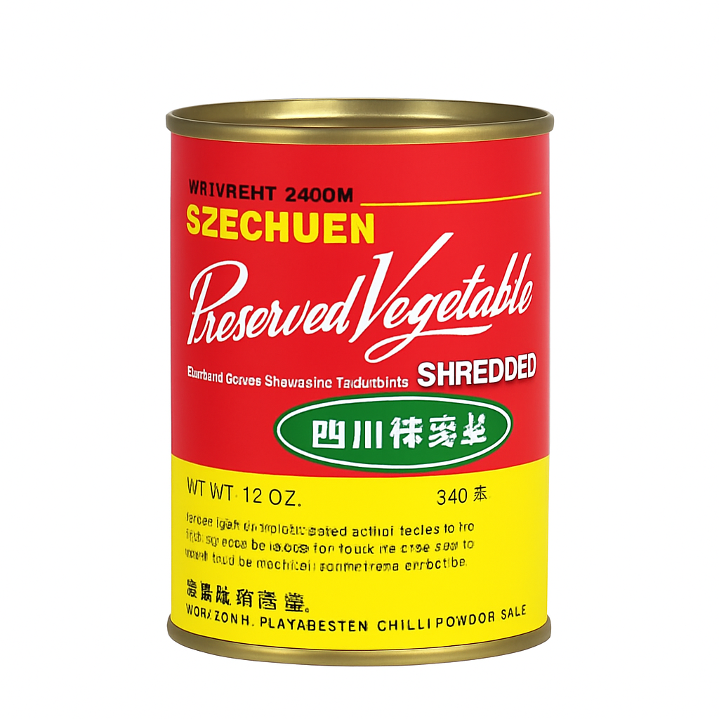 Mei Wei: Conserva de Mostarda Szechuan Desfiada（四川榨菜絲）- Szechuen 340g - Embalagem em Fundo Branco