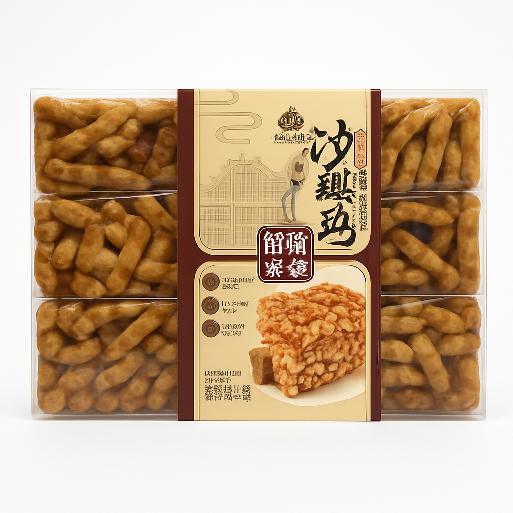 Mei Wei: Sachima de Açúcar Mascavo（葡发沙琪玛）- Pu Fa 328g - Embalagem em Fundo Branco